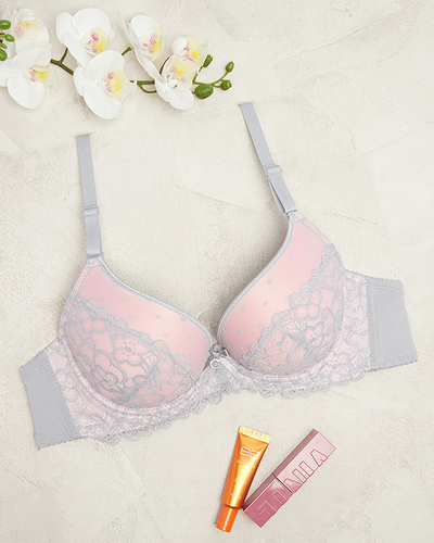 Sutien pentru femei gri-roz, decorat cu dantelă - Lenjerie intimă