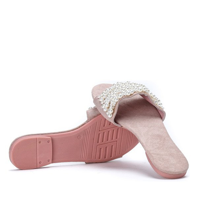 Różowe klapki z koralikami Amely - Obuwie