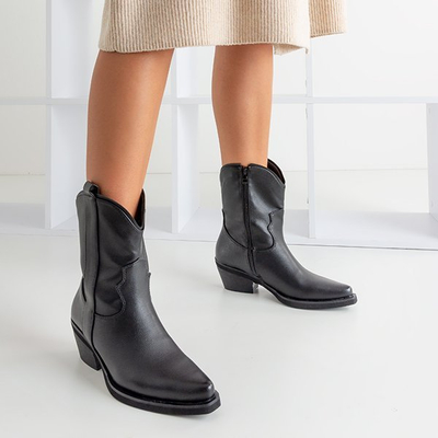 Czarne botki damskie typu kowbojki Laia - Obuwie