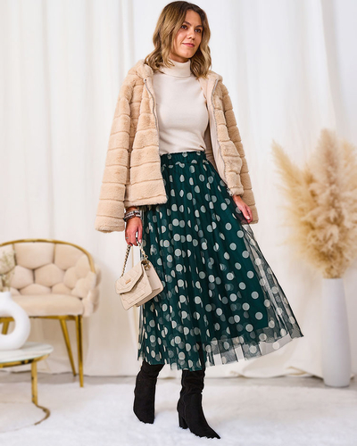 Royalfashion Fustă midi de damă verde închis cu două straturi