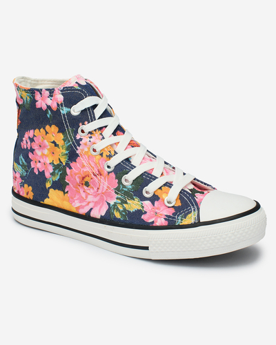 Royalfashion Adidași înalți de damă de culoare albastru marin cu imprimeu floral colorat Fahenna