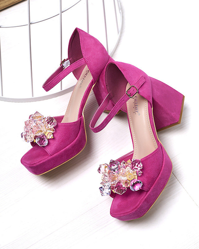 OUTLET Fucsia Sandale de damă cu montură groasă cu cristale Celidi - Încălțăminte