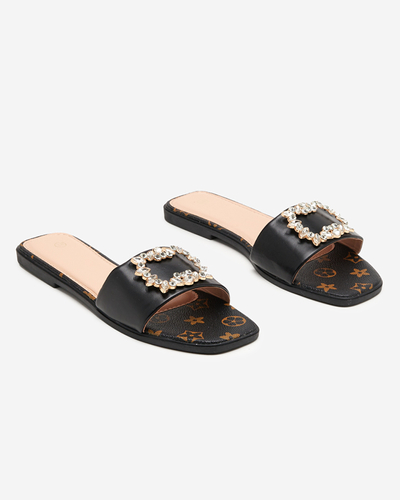 Papuci de dama negri cu ornament cu zirconiu Nerilla - Incaltaminte