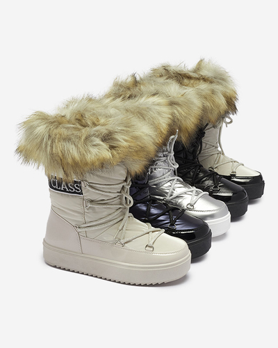 Cizme de zăpadă pentru femei bej cu blană Lilitsa- Footwear