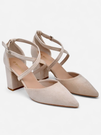 Royalfashion pantofi cu toc bloc din piele întoarsă ecologică pentru femei, cu barete Kanastru