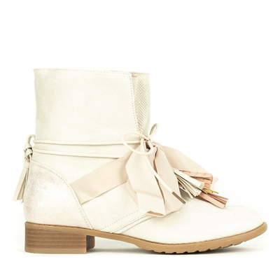 Beżowe botki z kokardką Leta - Obuwie