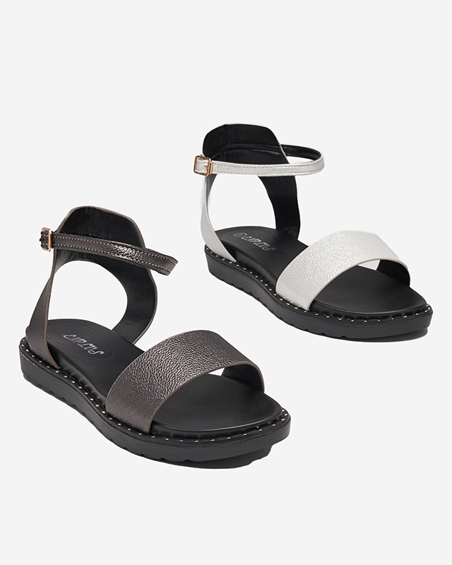 OUTLET Sandale dama argintie din piele ecologica cu sclipici Delika - Incaltaminte