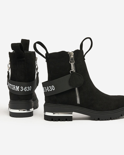 Royalfashion Cizme negre din eco-suede cu curea și fermoare Redmisala