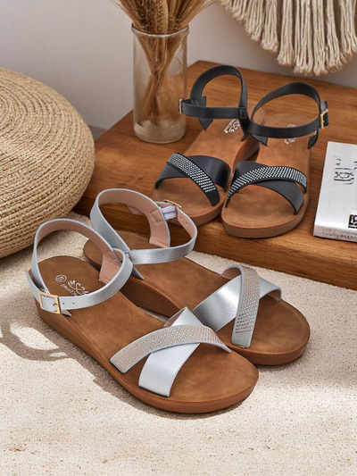 Sandale Royalfashion cu talpă wedge pentru femei, cu strasuri Allona