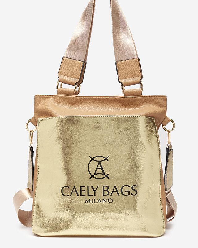 Geantă medie de damă din piele ecologică maro și auriu - Accesorii