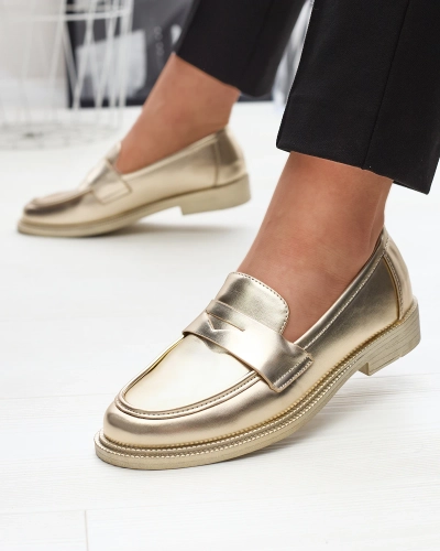 Mocasini aurii de damă din piele ecologică Zibom- Footwear