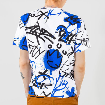 Tricou bărbătesc din bumbac alb și albastru cu inscripții - Îmbrăcăminte
