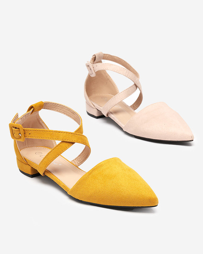 OUTLET Pompe de dama bej si roz cu toc plat Qiumi - Incaltaminte