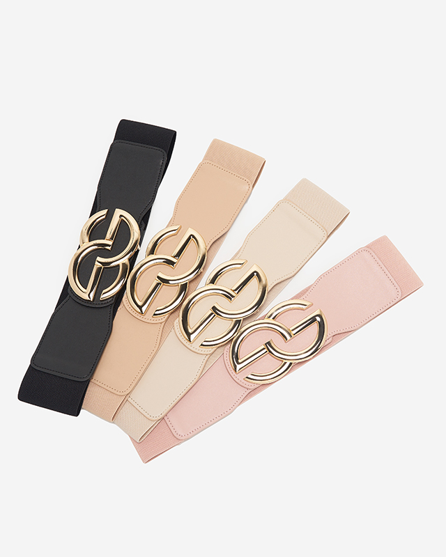 Curea elastica bej cu catarama mare aurie - Accesorii