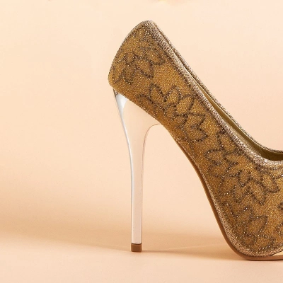 OUTLET Pompă de brocart pentru femei de aur cu zirconiu cubic Vida - Pantofi