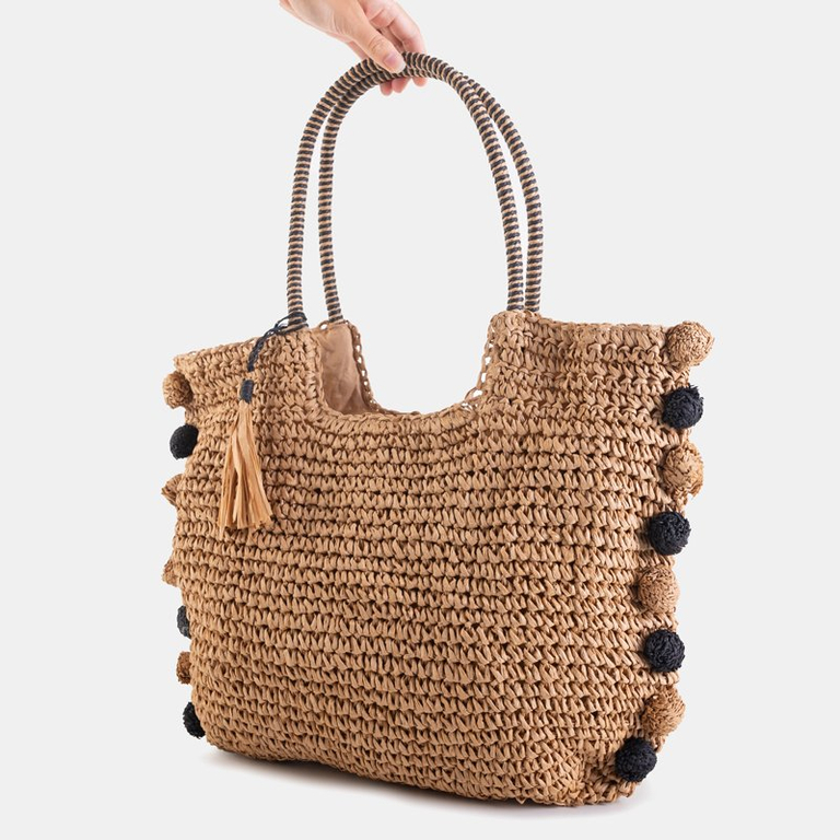 Geantă de mână împletită maro paie - Genti de mână