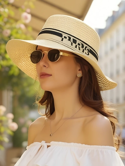 Royalfashion Pălărie de paie pentru femei Elegance Ribbon