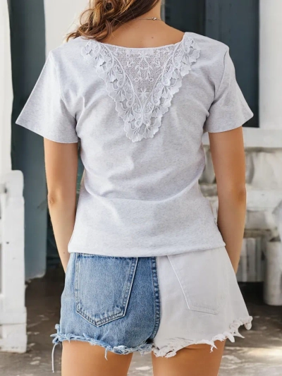 Royalfashion Tricou din bumbac pentru femei cu dantelă pe spate