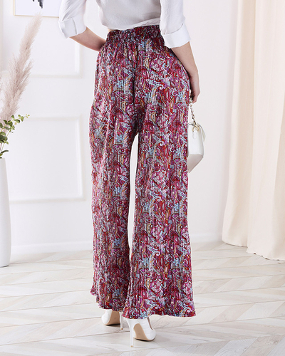 Pantaloni cu model cu picioare largi pentru femei în roșu- Îmbrăcăminte
