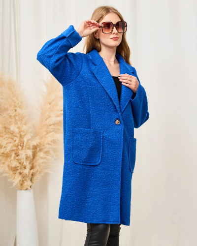 Royalfashion Palton pentru femei din piele de oaie Cobalt