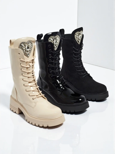 Botine Dama Flora Bej Strălucitoare Elegante de Toamnă