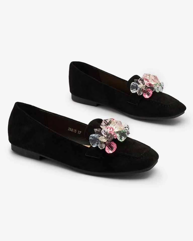 Royalfashion Mocasini negri pentru femei cu cristale colorate Setmika