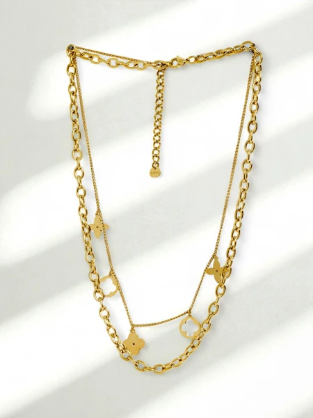 Colier Persefona Aurelia – placat cu aur, dublu, cu motiv floral