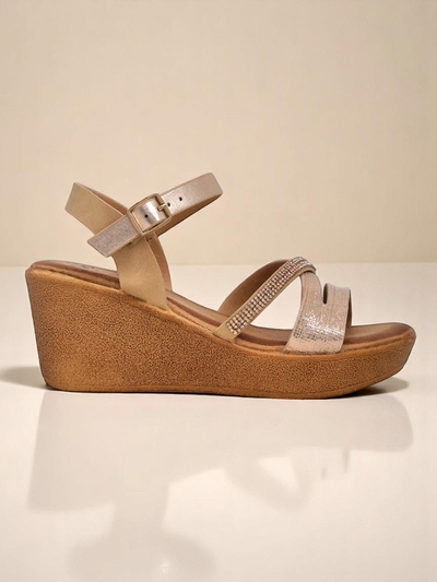 Sandale cu toc wedge pentru femei Royalfashion cu strasuri și sclipici Eclat