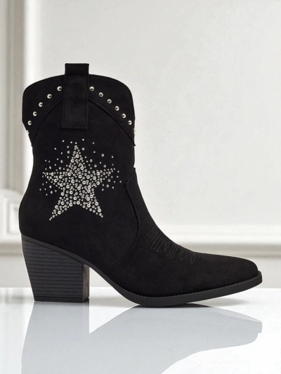 Botine cowboy de damă cu toc și stea decorativă cu zirconii FableStray