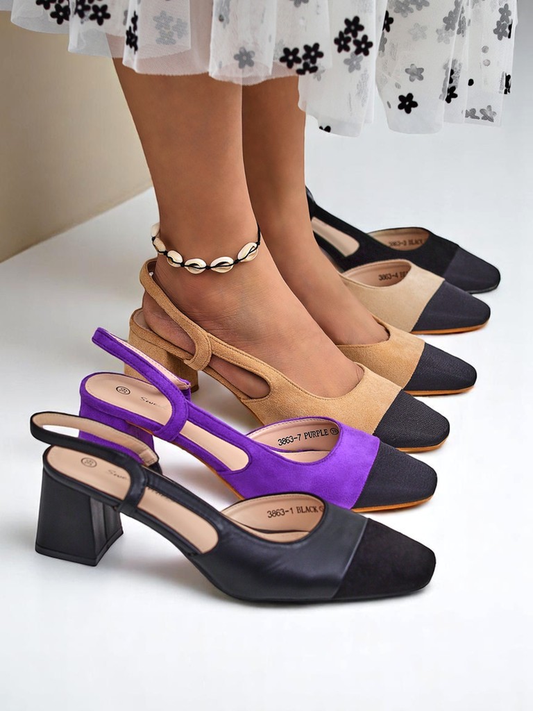 Royalfashion Damskie czółenka na niskim obcasie z ozdobnym noskiem Eleganzo