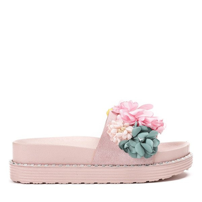 Różowe klapki na platformie z kwiatami Susana - Obuwie 