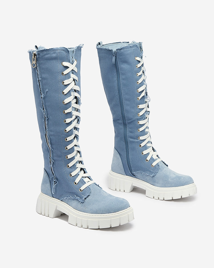 Royalfashion Cizme de damă din material textil de culoare albastră Leconen