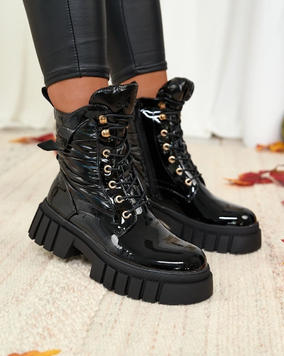 Royalfashion Cizme negre lăcuite pentru femei Wefetto