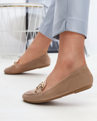 OUTLET Mocasini de damă din piele ecologică maro deschis cu ornament Briseri - Încălțăminte