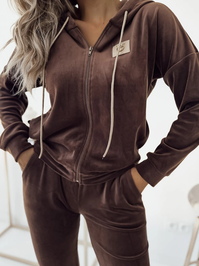 Royalfashion Set de bluză de catifea maro închis pentru femei