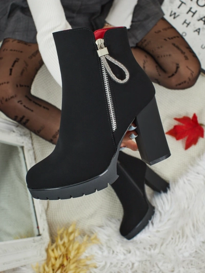 Botine de damă din piele ecologică cu toc gros Marellin