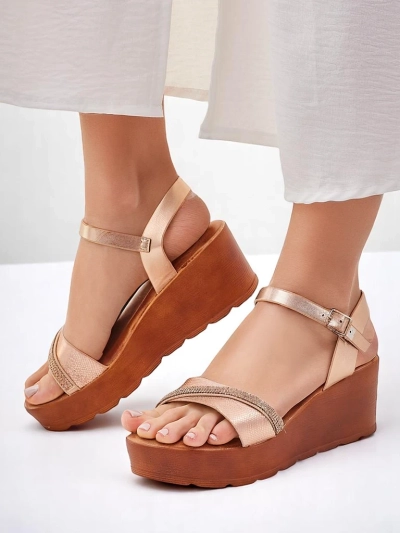 Sandale cu wedge Royalfashion pentru femei, cu strassuri și sclipici Aurora Glow