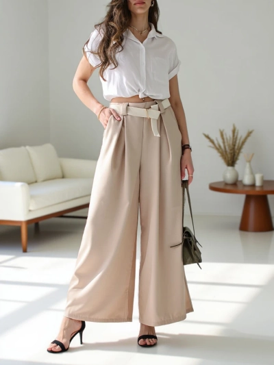 Pantaloni largi femei Royalfashion cu un bretele