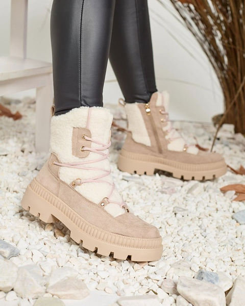 Royalfashion Cizme trapper de damă maro deschis cu piele de oaie Getatsa