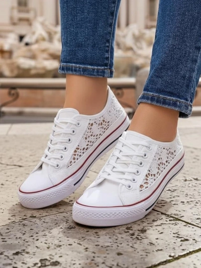 Aurelia Bianco - Teniși ajurați albi Royalfashion din material textil, mărimea 40