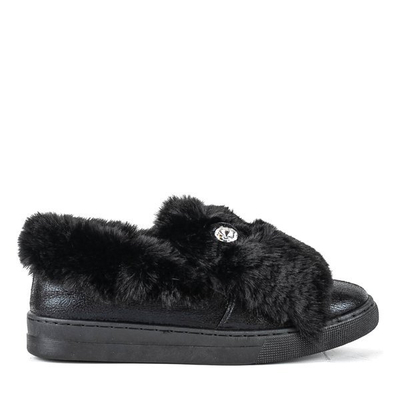 Czarne slip on z futerkiem Manifik - Obuwie