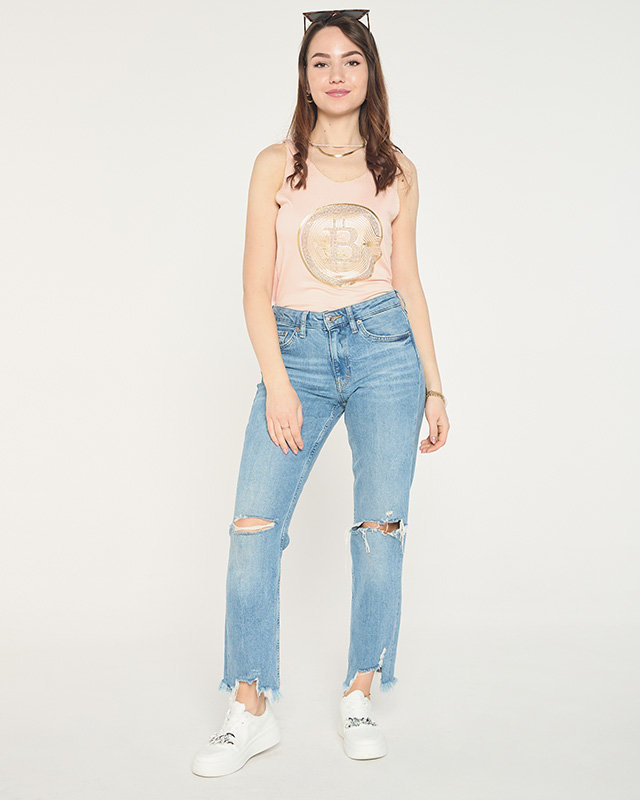 Top dama cu imprimeu auriu de culoare roz deschis - Imbracaminte