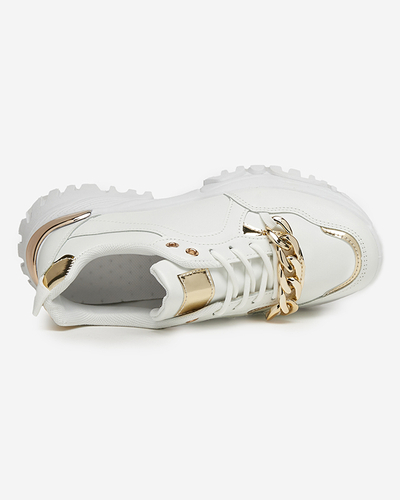 OUTLET Pantofi sport de dama albi cu lant auriu Evitos - Incaltaminte
