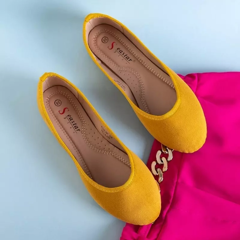 OUTLET Balerini de dama din piele ecologica galbena Lorani - Pantofi