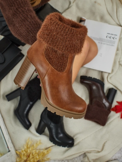 Botine de damă din piele ecologică cu tricot Tirave