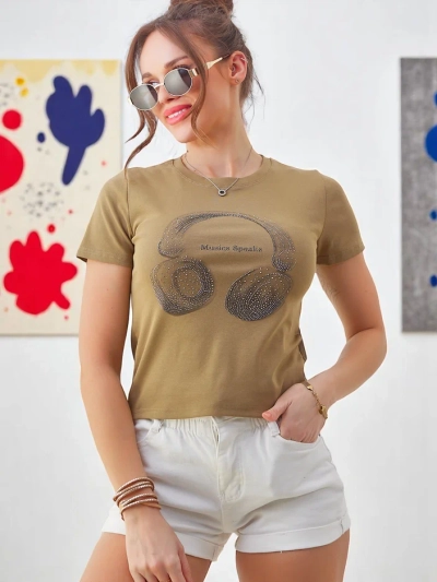 Royalfashion Tricou din bumbac pentru femei cu imprimeu Music Speaking