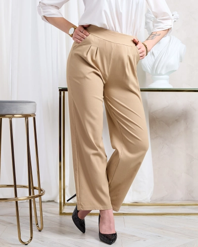 Royalfashion Pantaloni largi din stofă pentru femei, maro deschis