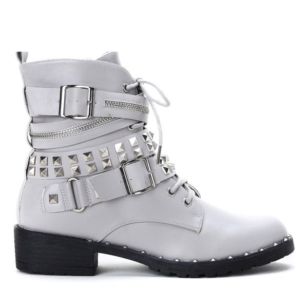 Szare workery z ćwiekami i suwakami Tessa - Obuwie