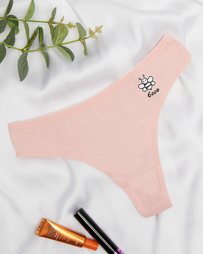 Tanga de dama dintr-o singura culoare din bumbac roz deschis cu imprimeu - Lenjerie intimă