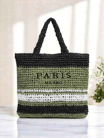 Royalfashion Geantă mare de damă din paie Paris Stripe
